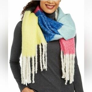INC Women’s Oversized Brushed Colorblocked Scarf Wrap Bright Multi - NWT